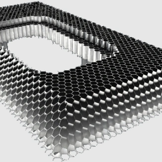 CNC machined aluminum honeycomb core contoured and pocketed to tight tolerances