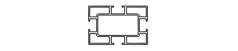 Вид в разрезе алюминиевого профиля с пятью отверстиями верхней перекладины