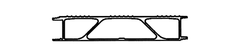 Вид в разрезе алюминиевого профиля террасной панели с тремя отверстиями