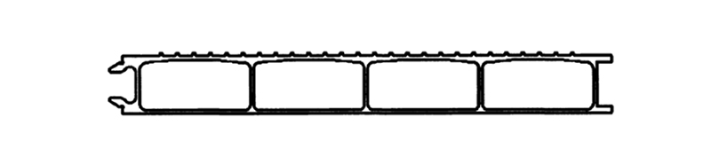 Вид в разрезе алюминиевого профиля террасной панели с четырьмя отверстиями