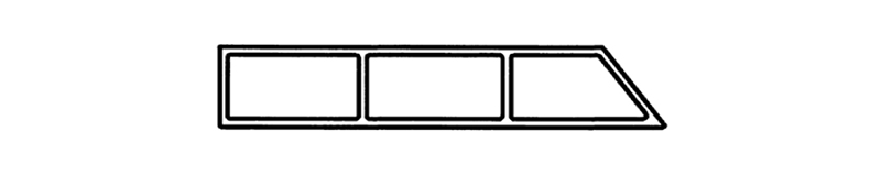 Вид в разрезе алюминиевого профиля соединительной панели настила (лестничной ступени) с тремя отверстиями