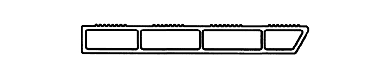 Вид в разрезе алюминиевого профиля соединительной настильной панели (лестничной ступени) с четырьмя отверстиями