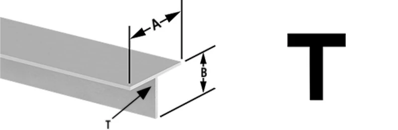 Таблица форм алюминиевого Т-образного профиля (с прямыми внутренними углами)
