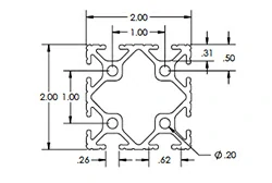 Рифленый алюминиевый профиль 2 x 2 .26