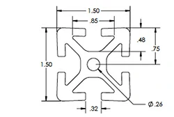 Алюминиевый профиль (экструзия) 1.5 x 1.5 .32