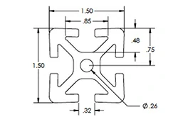 Черный алюминиевый профиль (экструзия) 1.5 x 1.5 .32