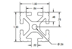 Алюминиевый профиль (экструзия) с пазами 1.5 x 1.5 .32