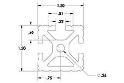 Алюминиевый профиль (экструзия) с пазами 1.5x1.5 0.32