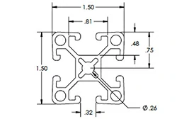 Сверхлегкий алюминиевый профиль (экструзия) 1.5 x 1.5 .32
