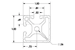 Легкий алюминиевый профиль (экструзия) с пазами 1.5x1.5 0.32