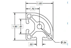 Четвертькруглый алюминиевый профиль (экструзия) 1.5 x 1.5 .32