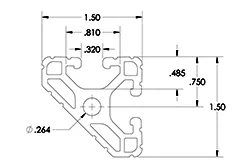 Легкий алюминиевый профиль (экструзия) с пазами 1.5x1.5 45 градусов 0.32
