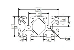 Алюминиевый профиль (экструзия) с пазами 1.5 x 3 .32