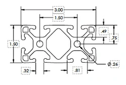 Легкий алюминиевый профиль (экструзия) 1.5 x 3 .32