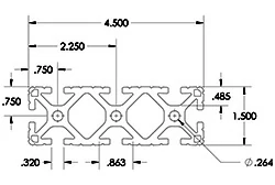 Черный легкий алюминиевый профиль (экструзия) с пазами 1.5 x 1.5 0.32