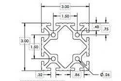Алюминиевый профиль (экструзия) с пазами 3 x 3 .32
