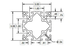 Черный легкий алюминиевый профиль (экструзия) с пазами 3 x 3 .32
