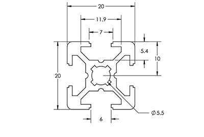 20mm x 20mm 6mm Black Aluminum Extrusion
